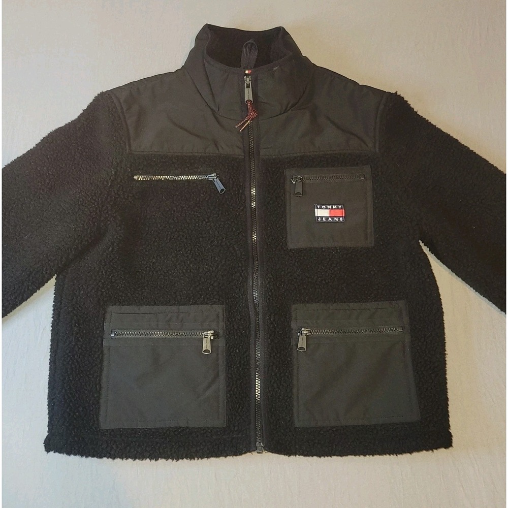 Tommy Hilfiger Jeans Womens Jacket Long Sleeve Sherpa Black sz S/P - Picture 2 of 4